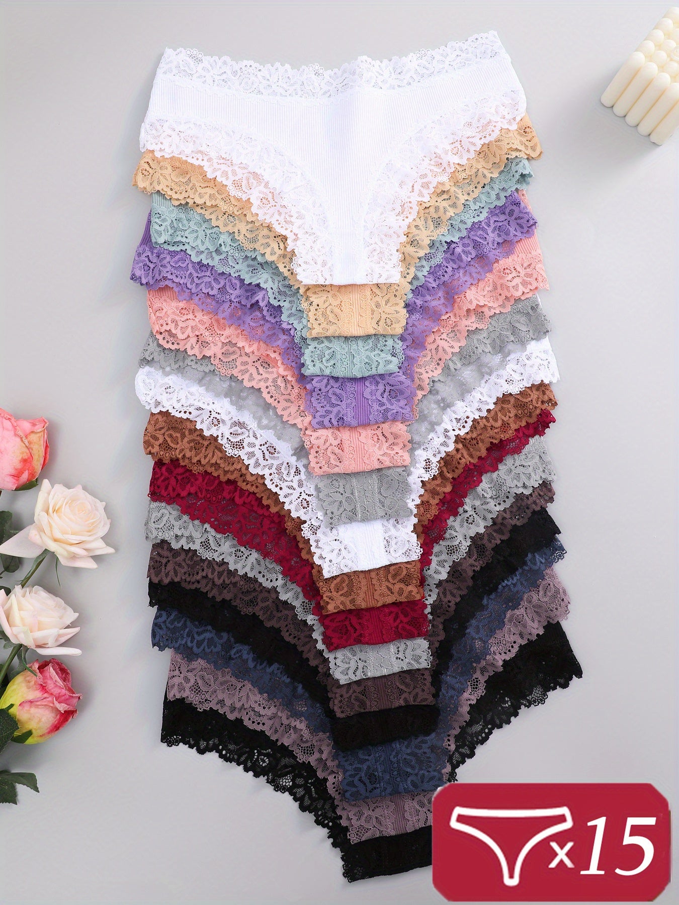 15pcs Lace Women Panties Christmas Gift Underwear Women Briefs Comfortable Female Underpants Solid Color Pantys Lingerie S-XL